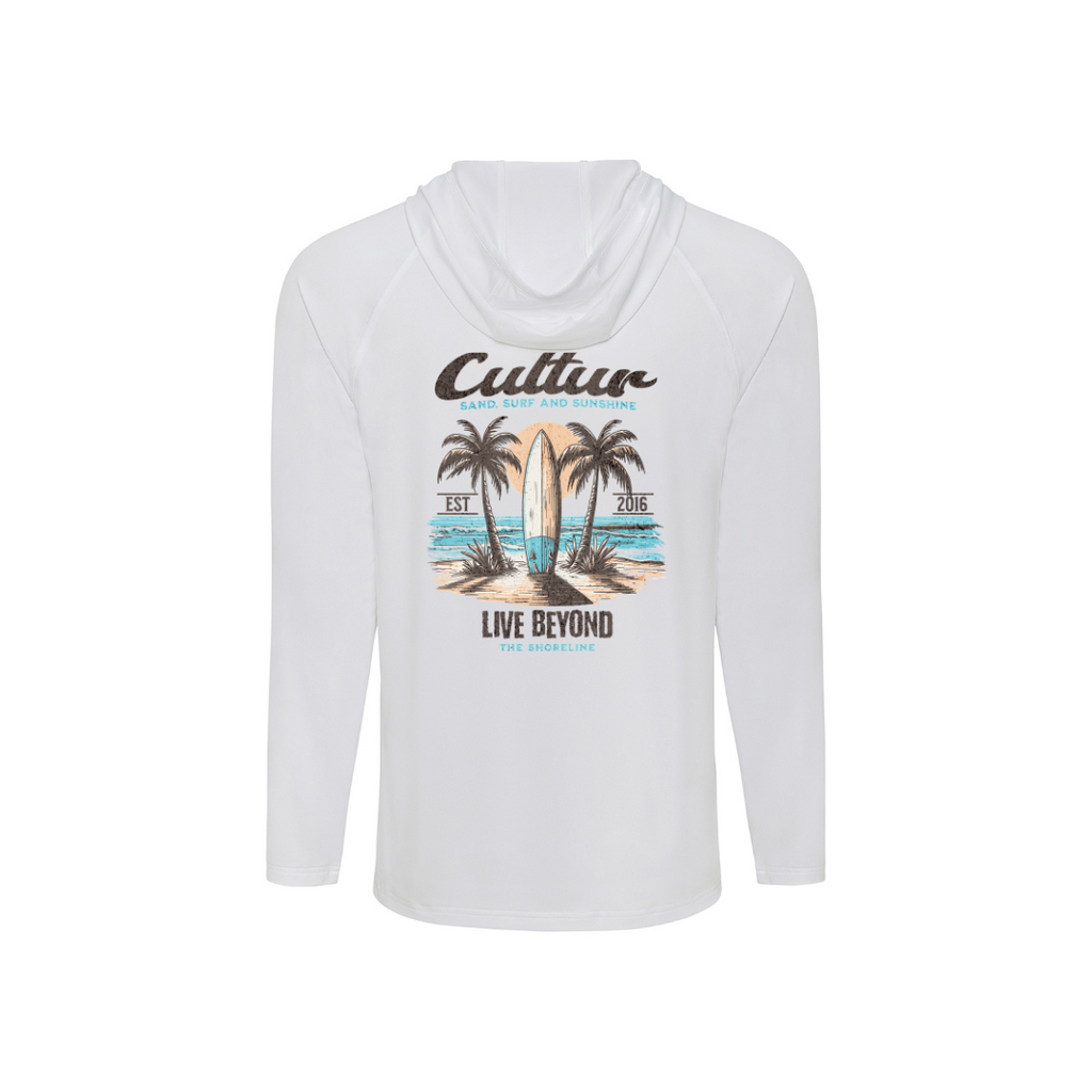 White hoodie with a graphic design on a white background