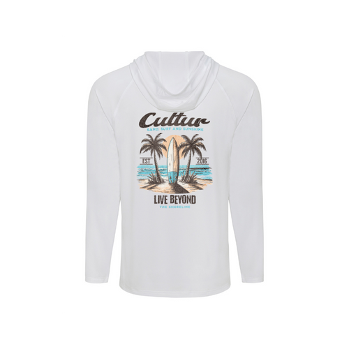 White hoodie with a graphic design on a white background