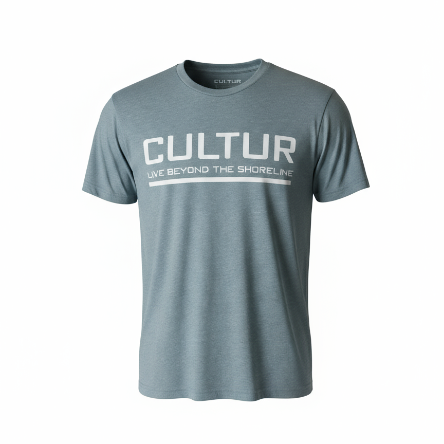 CULTUR - LIVE BEYOND THE SHORELINE - Premium Tri-Blend T-Shirt - Stonewash / White