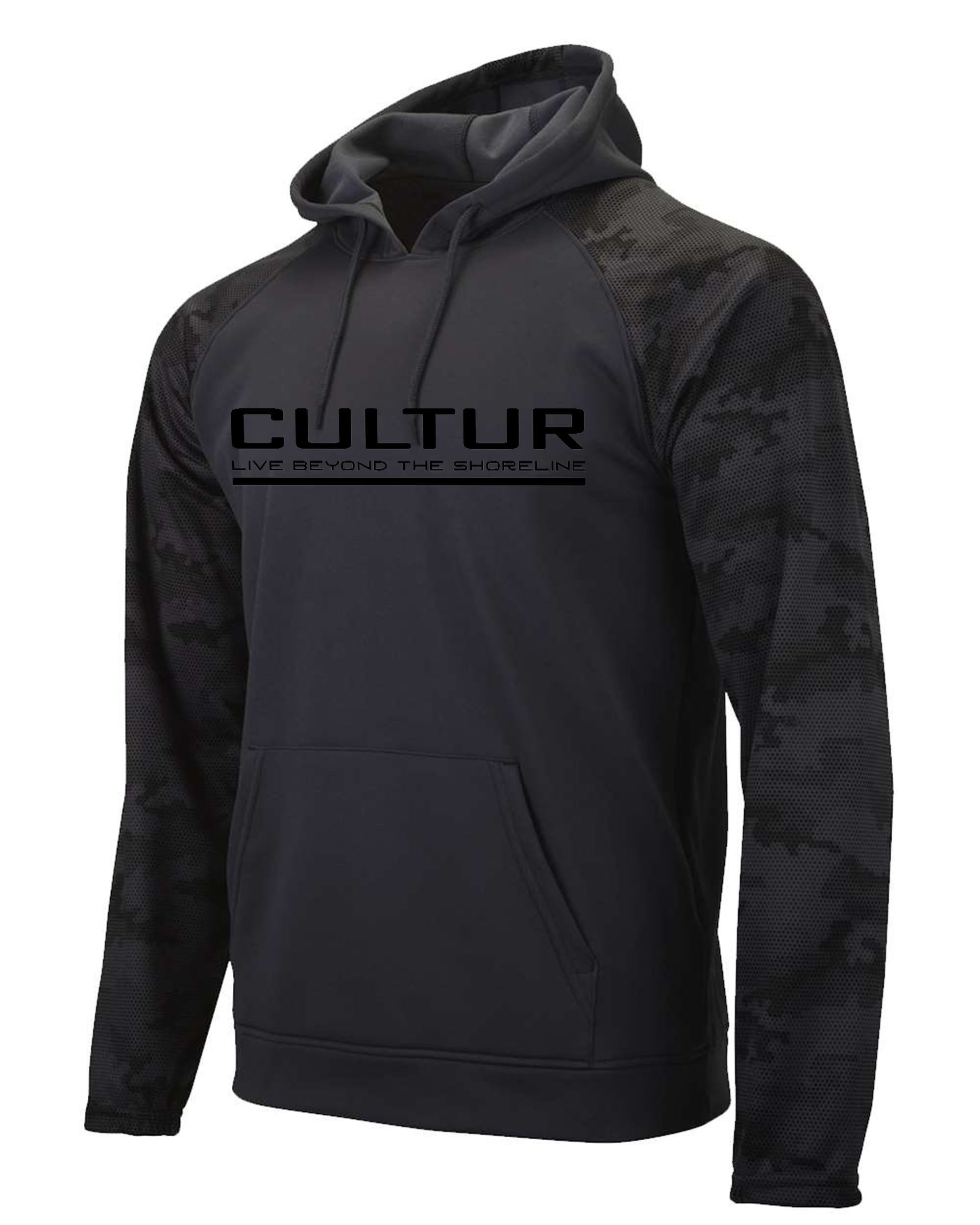 CULTUR Coastal Hoodie w/Camo Sleeves – Premium Beach Hoodie for Men & Women – Graphite Minimalist Streetwear – Live Beyond the Shoreline