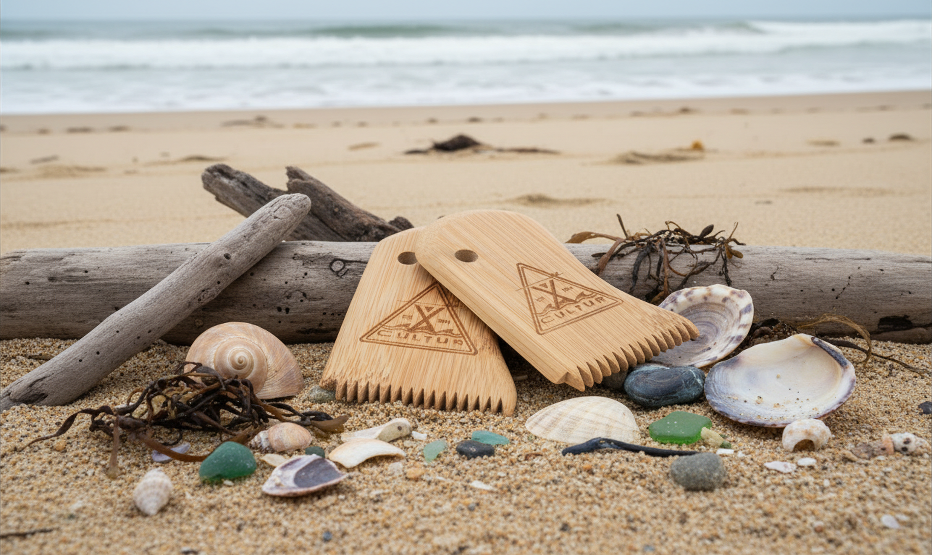 CULTUR 2 Pack Eco-Friendly Bamboo Surfboard Wax Comb & Scraper