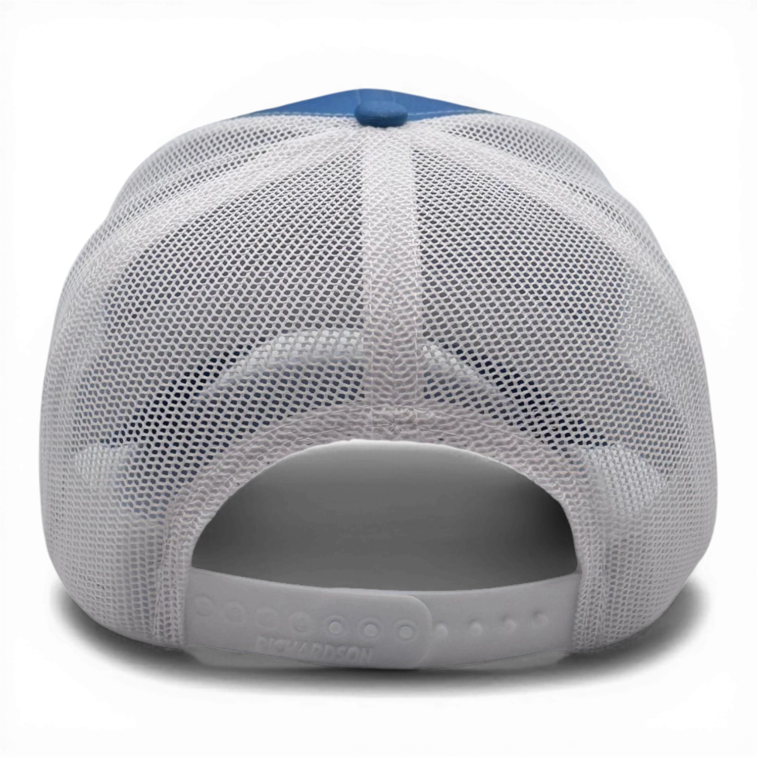 CULTUR blue and white mesh trucker hat with adjustable snapback closure, ideal for coastal living and sun protection.