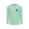 CULTUR mint green long sleeve hooded performance shirt with wave logo on chest, lightweight and breathable fabric.