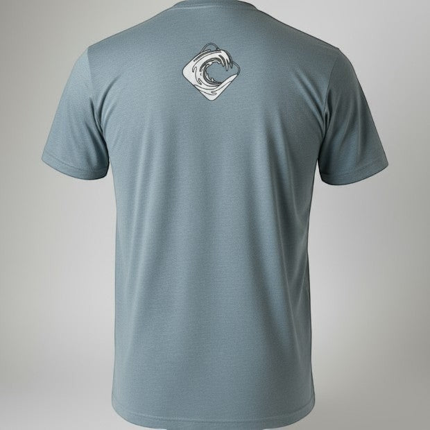 CULTUR premium tri-blend t-shirt in stonewash grey with a wave logo print on the back.