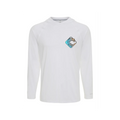 CULTUR white long sleeve hooded performance shirt with a wave graphic logo on the chest, ideal for outdoor activities.