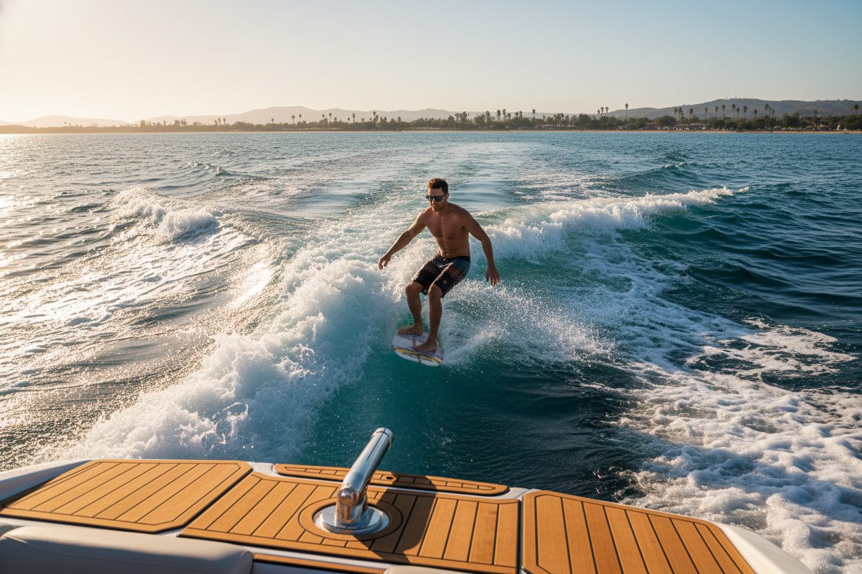remove boat from the background, show just the back of the boat in the foreground